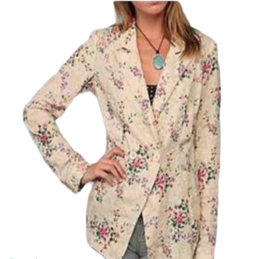 Free People Womens Vintage Floral Linen Blazer XS